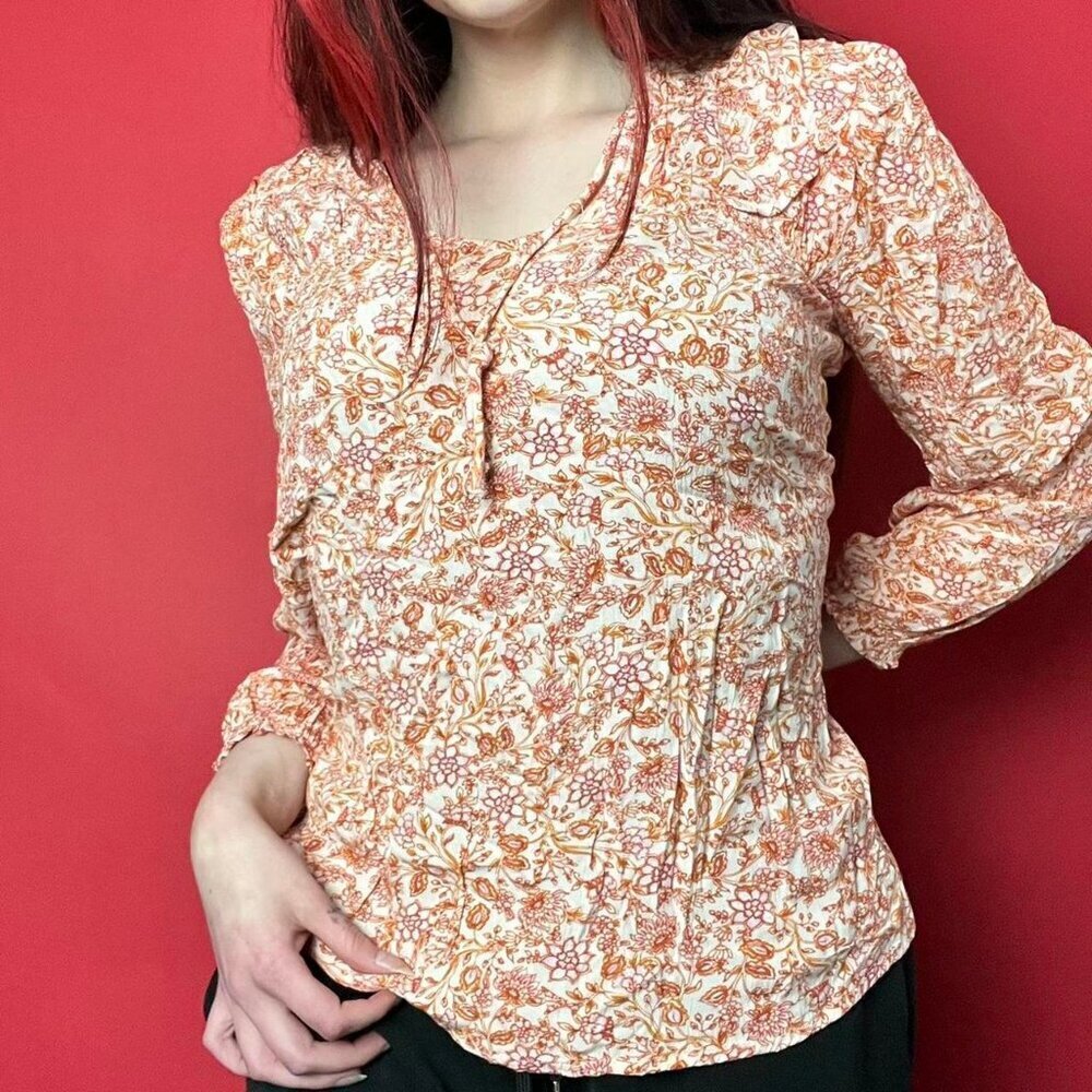 Old Navy / peach cottagecore mid sleeve blouse🧡🤍